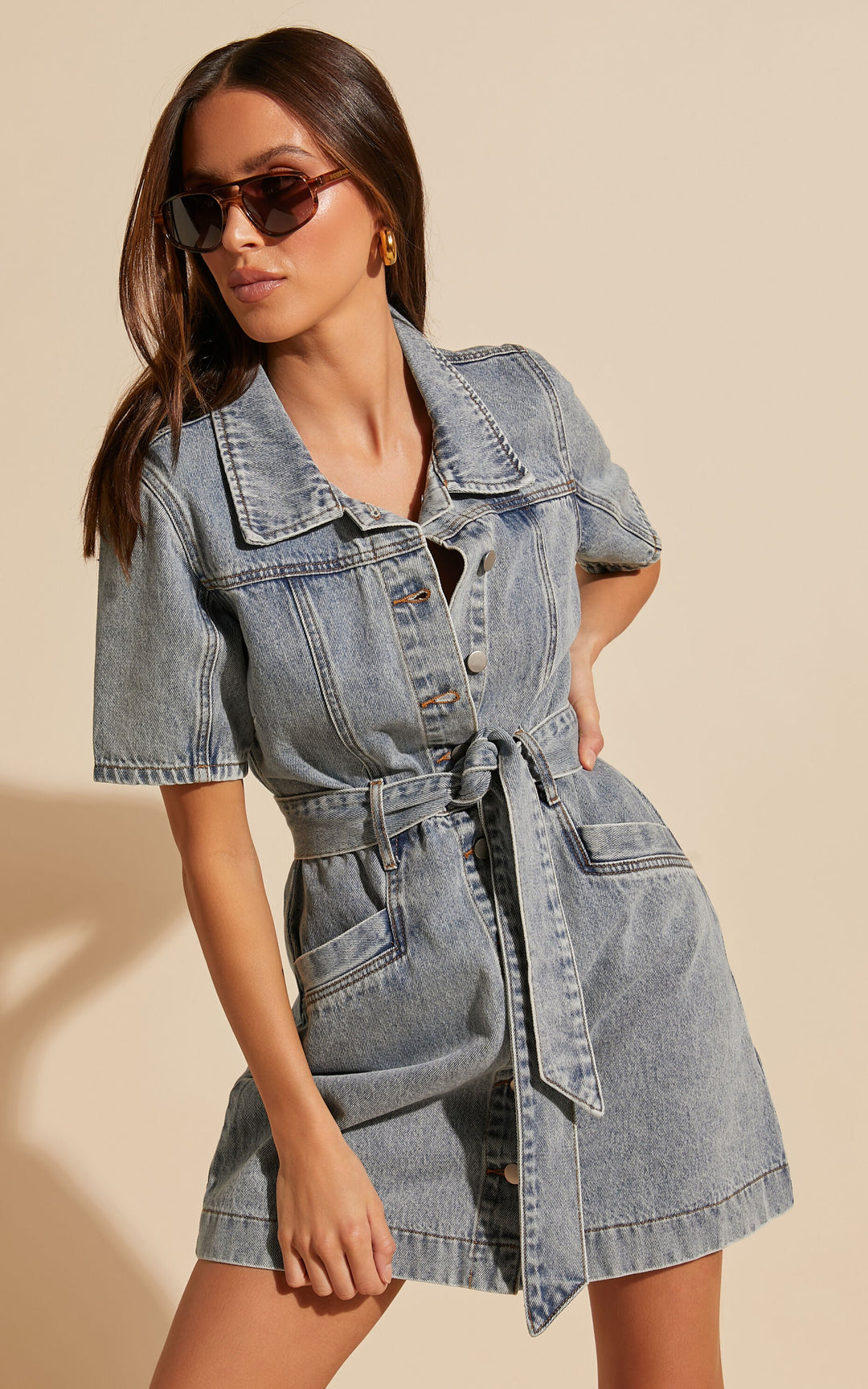 Button-Down Denim Mini Dress - Aria-Denim-XS-Nora Luxe