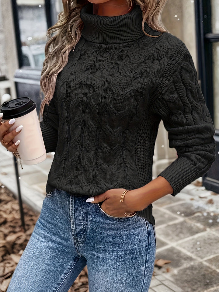 Cable Knit Women's Jumper - Sophia-Black-S-Nora Luxe