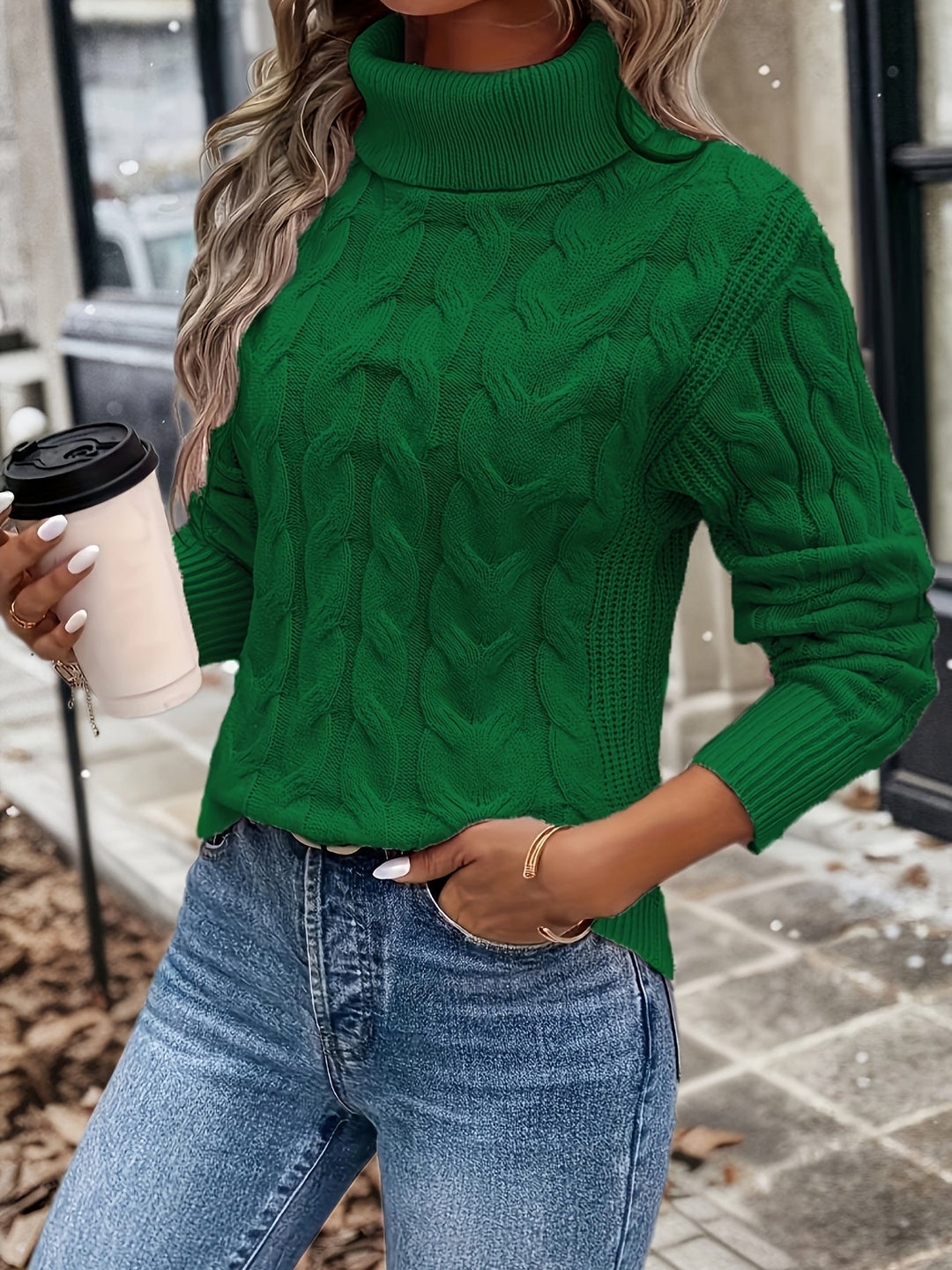 Cable Knit Women's Jumper - Sophia-Green-S-Nora Luxe