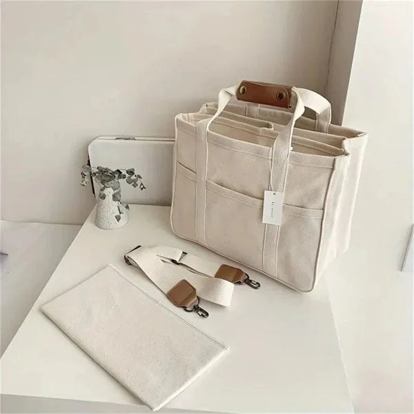 Canvas Tote Bag - UrbanGrace-Beige-Nora Luxe