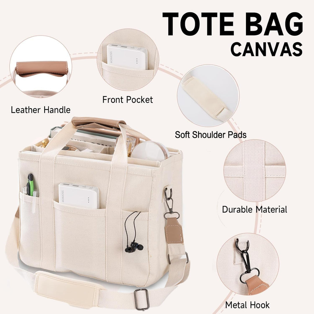 Canvas Tote Bag - UrbanGrace-Beige-Nora Luxe