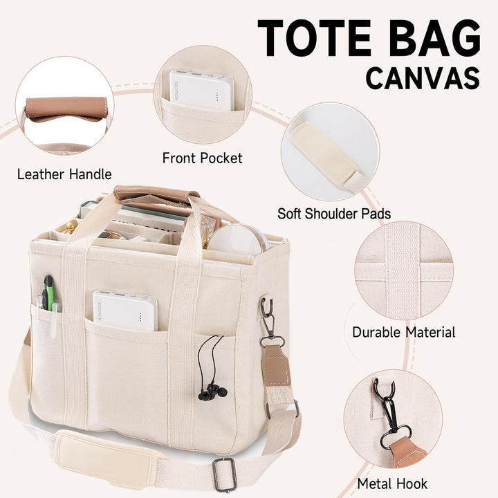 Canvas Tote Bag - UrbanGrace-Beige-Nora Luxe