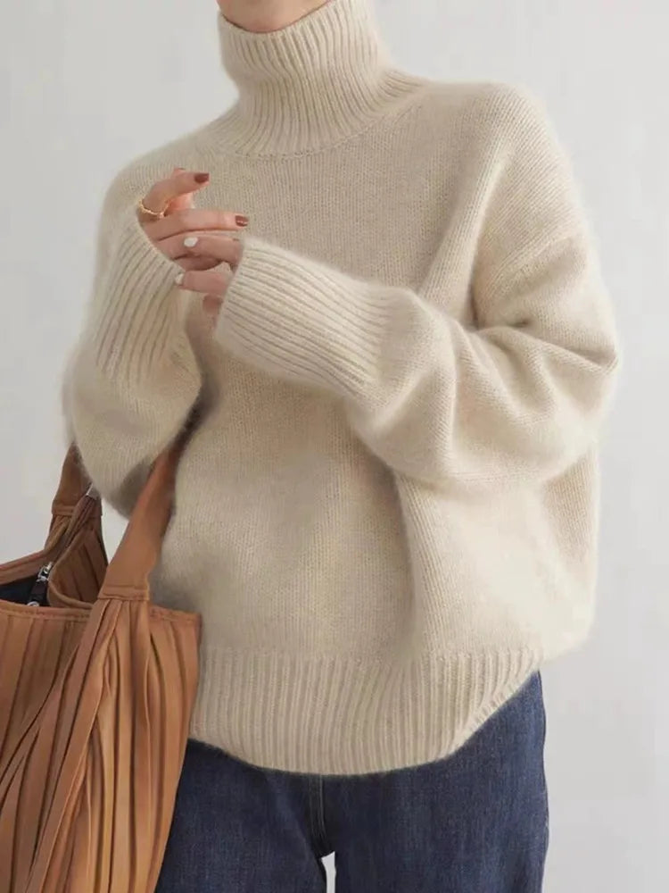 Cashmere Ladies' Turtleneck - Elise-Beige-S-Nora Luxe