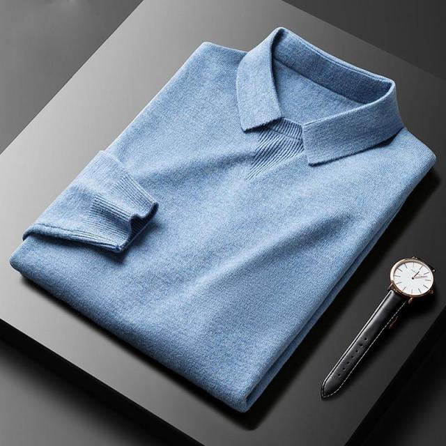 Cashmere Polo Sweater - LuxeRetro-Pastel blue-S-Nora Luxe
