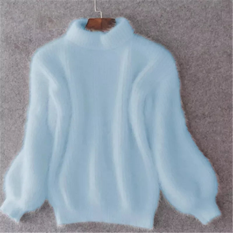 Casual Angora Knitted Women's Sweater - Livia-Blue-S-Nora Luxe
