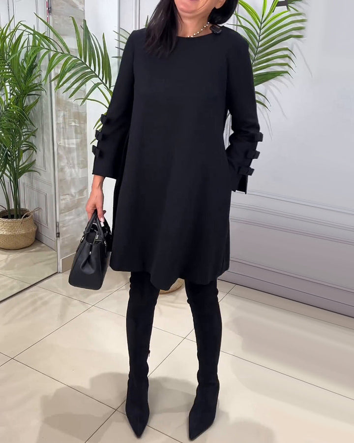 Casual Black Dress with Long Sleeves - Nora-S-Nora Luxe