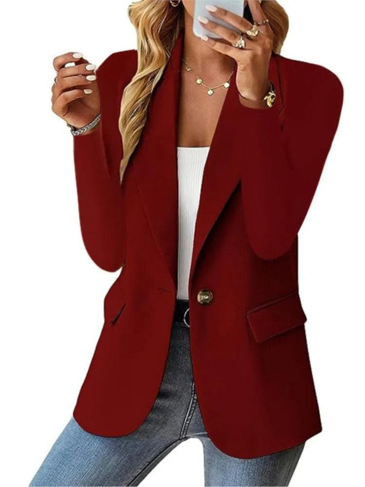 Casual Blazer with Long Sleeves - Mira-Bordeaux Red-XS-Nora Luxe
