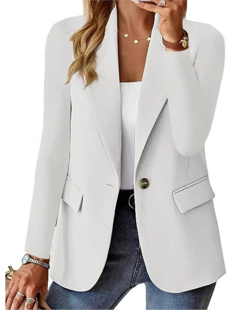 Casual Blazer with Long Sleeves - Mira-White-XS-Nora Luxe