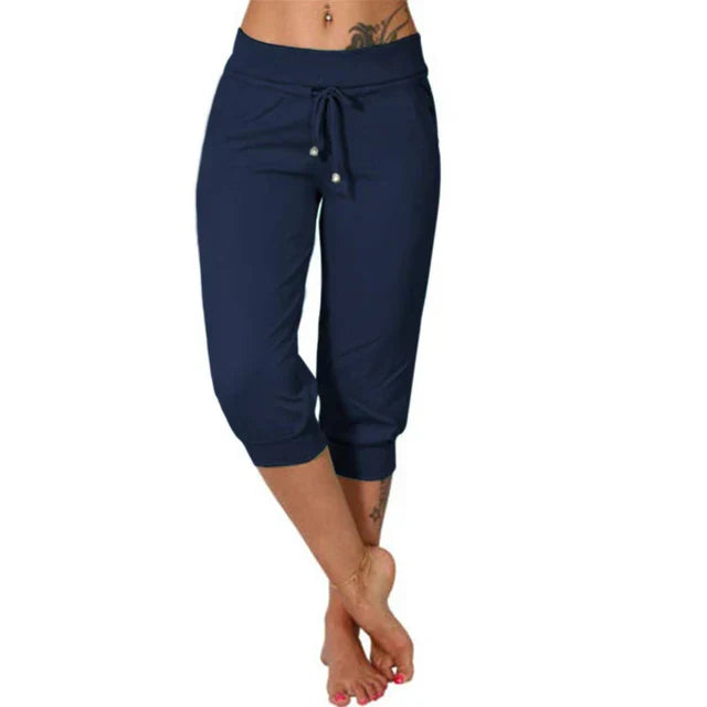 Casual capri trousers - Luna-Deep blue-S-Nora Luxe