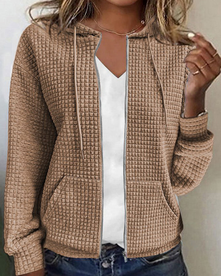 Casual Comfort Women's Jacket with Pockets and Drawstrings - Sophie-Khaki-S-Nora Luxe
