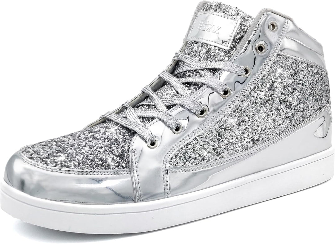 Casual Glitter Sneakers - NeonFlash-Silver-5.5-Nora Luxe