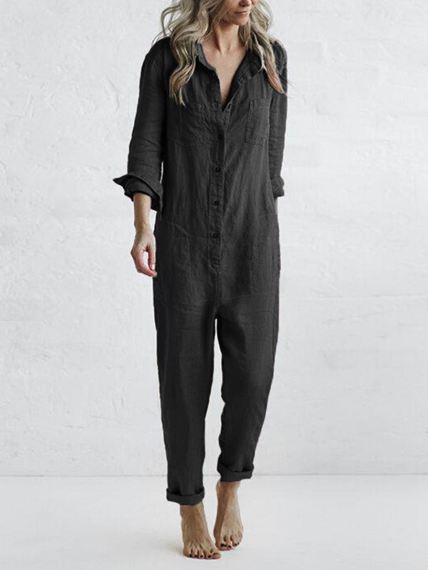 Casual Jumpsuit – Liv | 100% Cotton, With Handy Pockets-Black-S-Nora Luxe