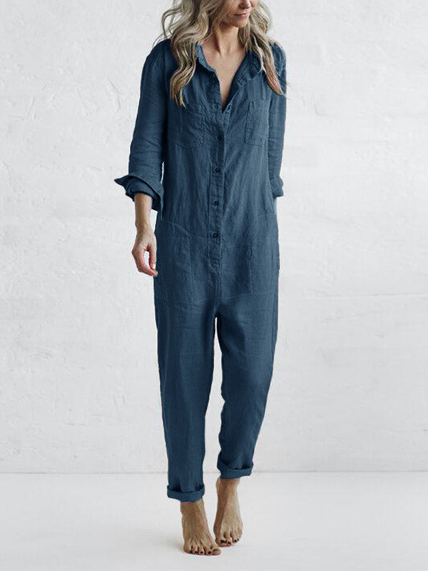 Casual Jumpsuit – Liv | 100% Cotton, With Handy Pockets-Blue-S-Nora Luxe
