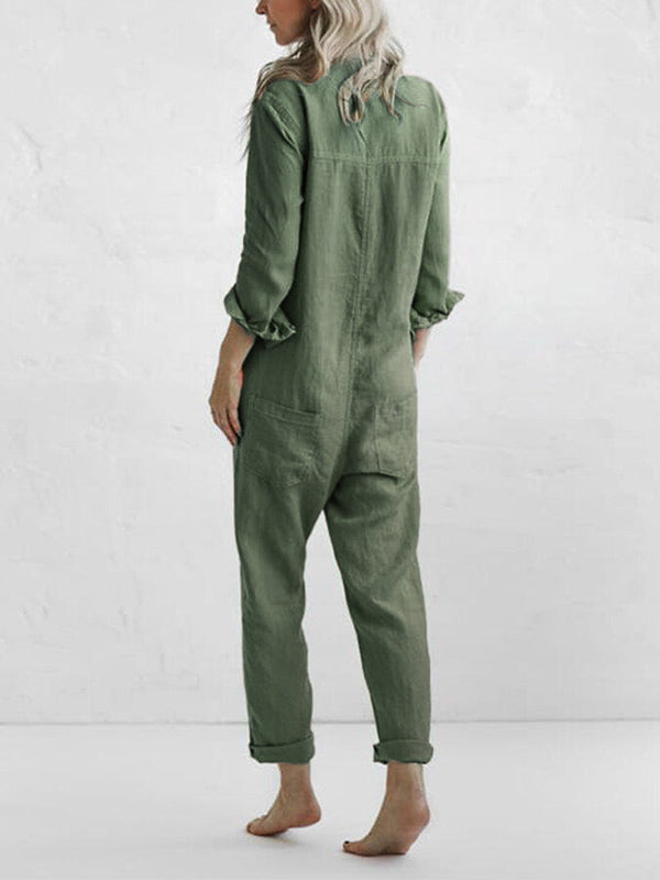Casual Jumpsuit – Liv | 100% Cotton, With Handy Pockets-Green-S-Nora Luxe