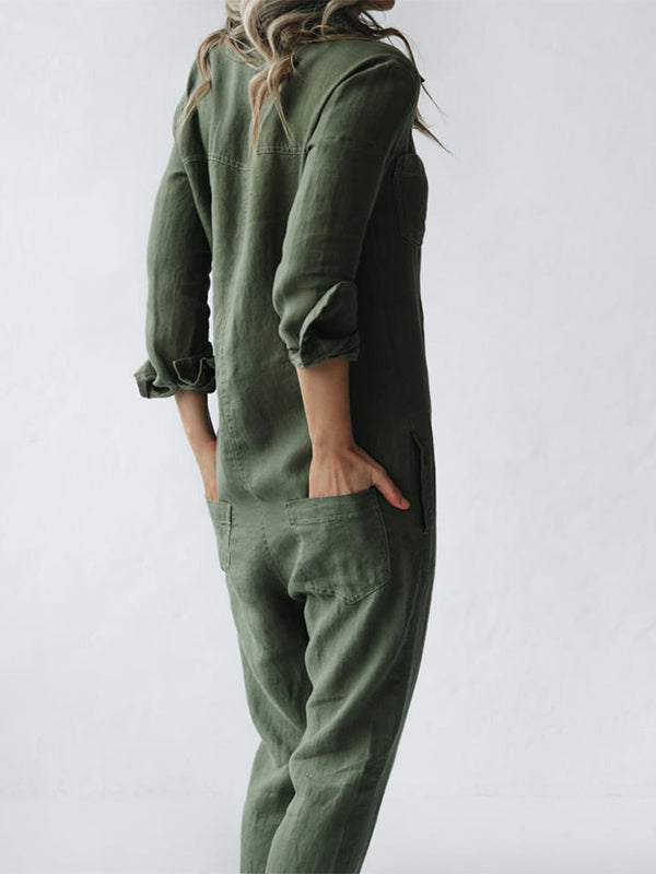 Casual Jumpsuit – Liv | 100% Cotton, With Handy Pockets-Green-S-Nora Luxe