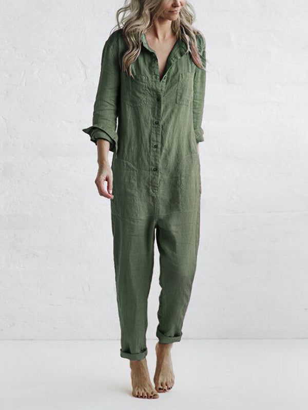 Casual Jumpsuit – Liv | 100% Cotton, With Handy Pockets-Green-S-Nora Luxe
