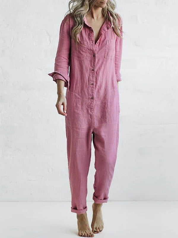 Casual Jumpsuit – Liv | 100% Cotton, With Handy Pockets-Pink-S-Nora Luxe