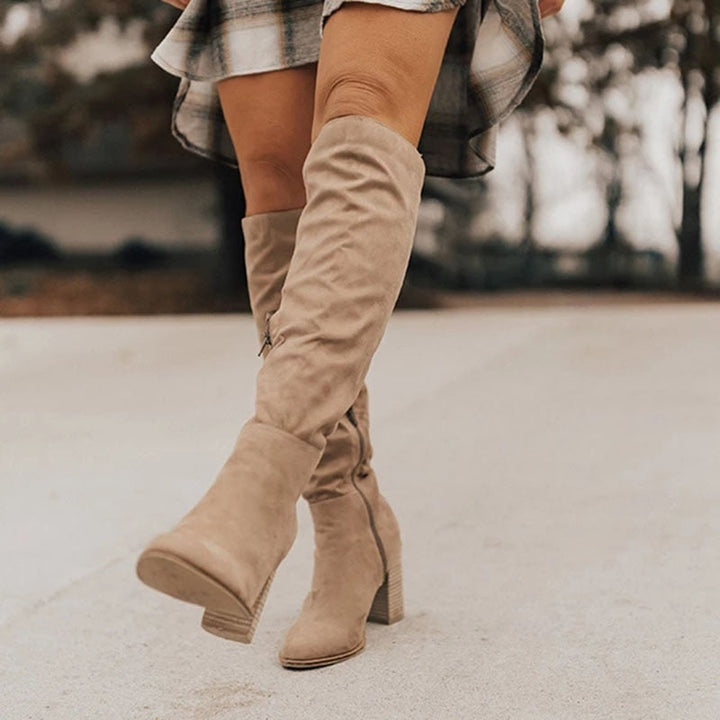 Casual Knee-High Boots with Zipper - Tess-Beige-3-Nora Luxe