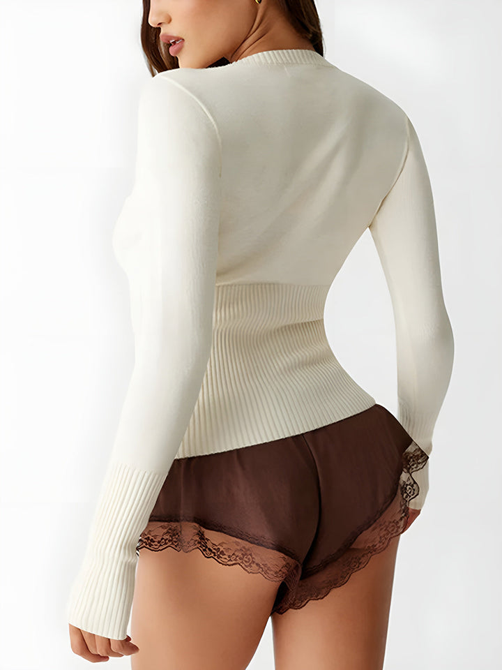 Casual Knitted Ladies Shirt - Elodie-White-XS-Nora Luxe