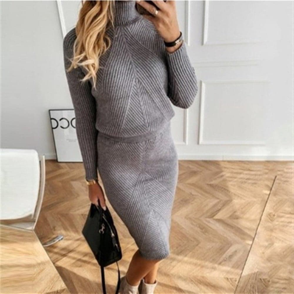 Casual Knitted Set (Sweater + Skirt) - Mira-Gray-S-Nora Luxe