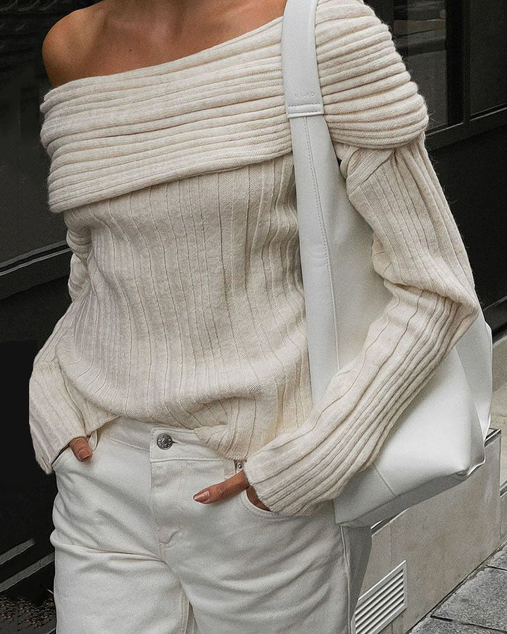 Casual Knitted Sweater with One Shoulder - LuxeOne-White-One Size-Nora Luxe