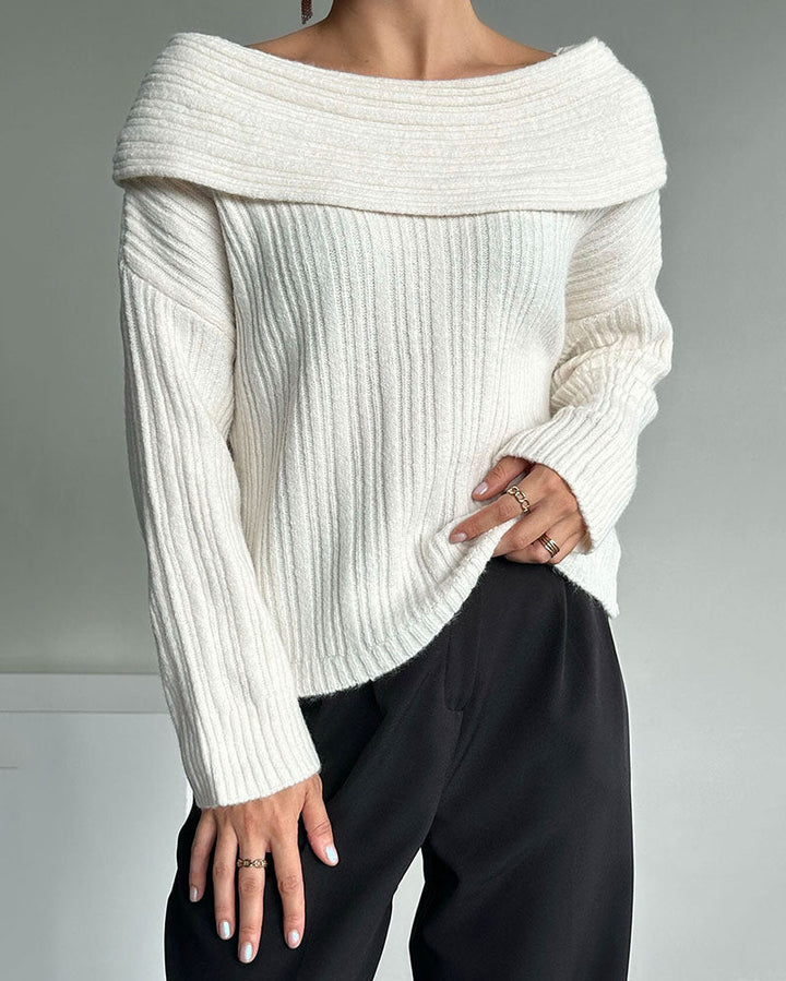 Casual Knitted Sweater with One Shoulder - LuxeOne-White-One Size-Nora Luxe