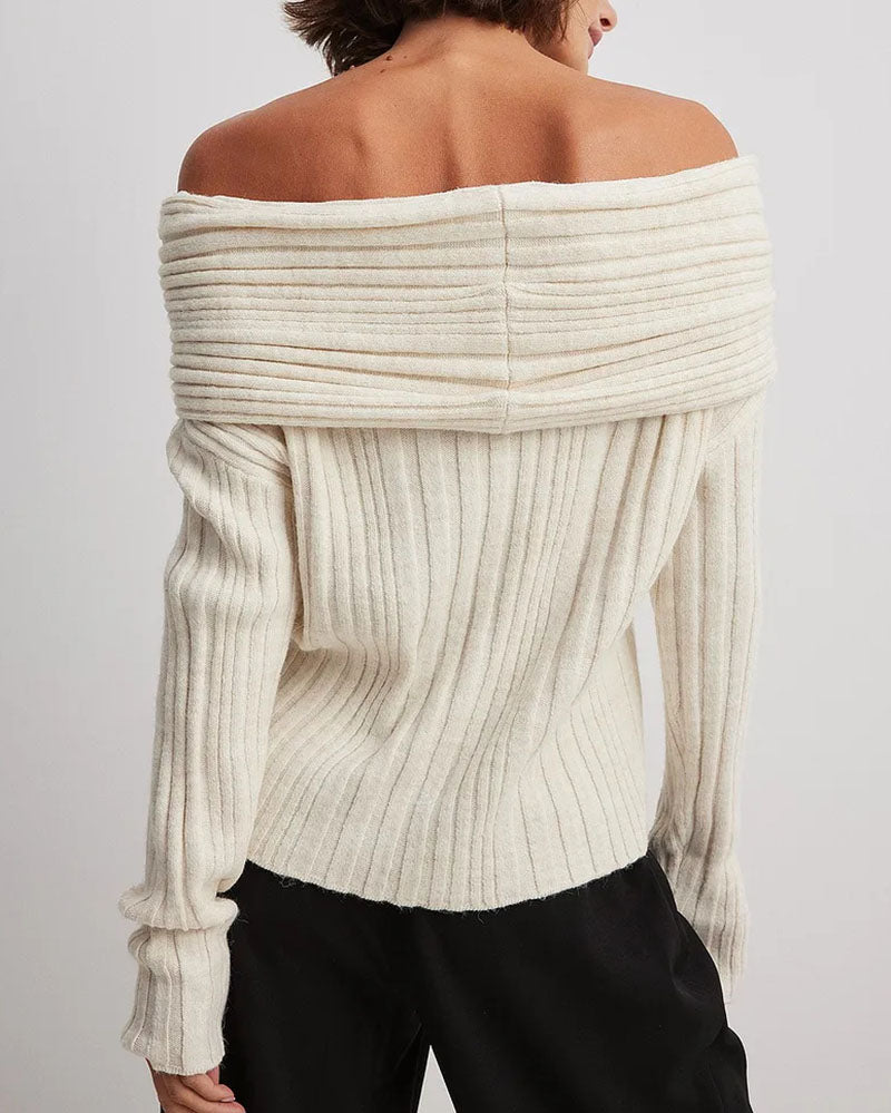 Casual Knitted Sweater with One Shoulder - LuxeOne-White-One Size-Nora Luxe