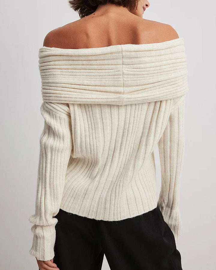 Casual Knitted Sweater with One Shoulder - LuxeOne-White-One Size-Nora Luxe