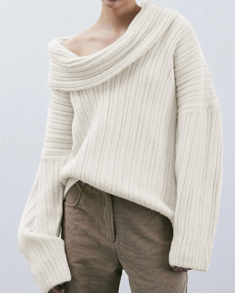 Casual Knitted Sweater with One Shoulder - LuxeOne-White-One Size-Nora Luxe