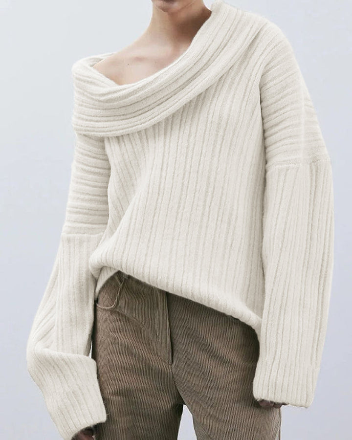 Casual Knitted Sweater with One Shoulder - LuxeOne-White-One Size-Nora Luxe