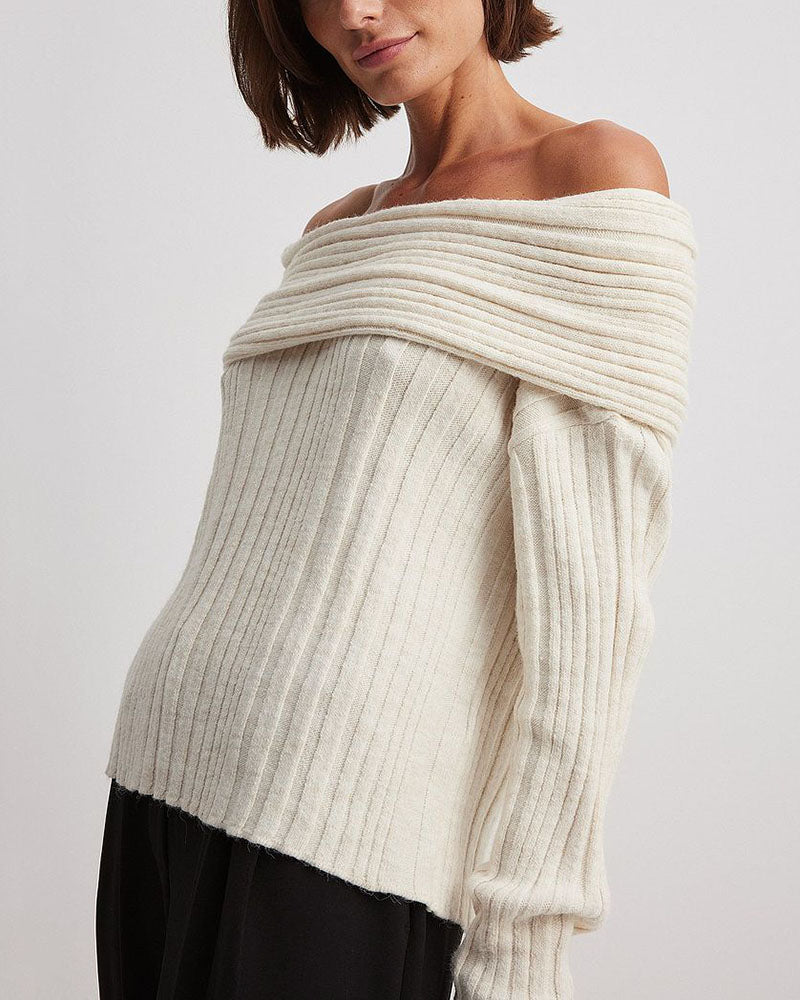 Casual Knitted Sweater with One Shoulder - LuxeOne-White-One Size-Nora Luxe