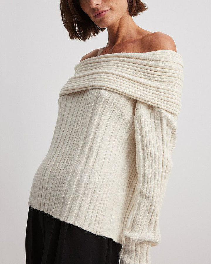 Casual Knitted Sweater with One Shoulder - LuxeOne-White-One Size-Nora Luxe