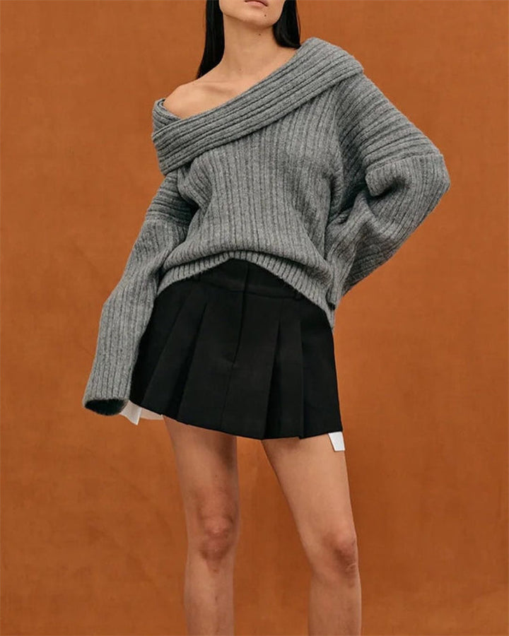 Casual Knitted Sweater with One Shoulder - LuxeOne-White-One Size-Nora Luxe