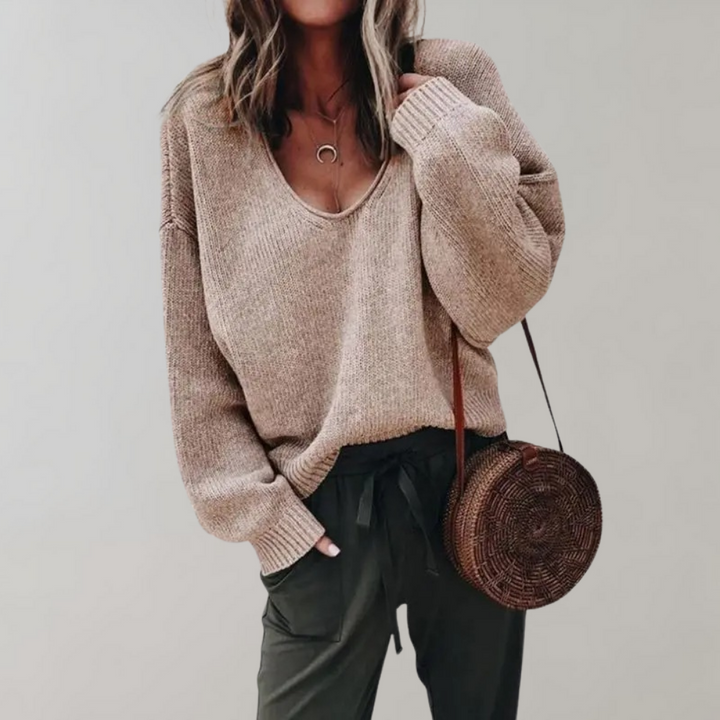 Casual Knitted Women's Sweater - Mila-Khaki-S-Nora Luxe