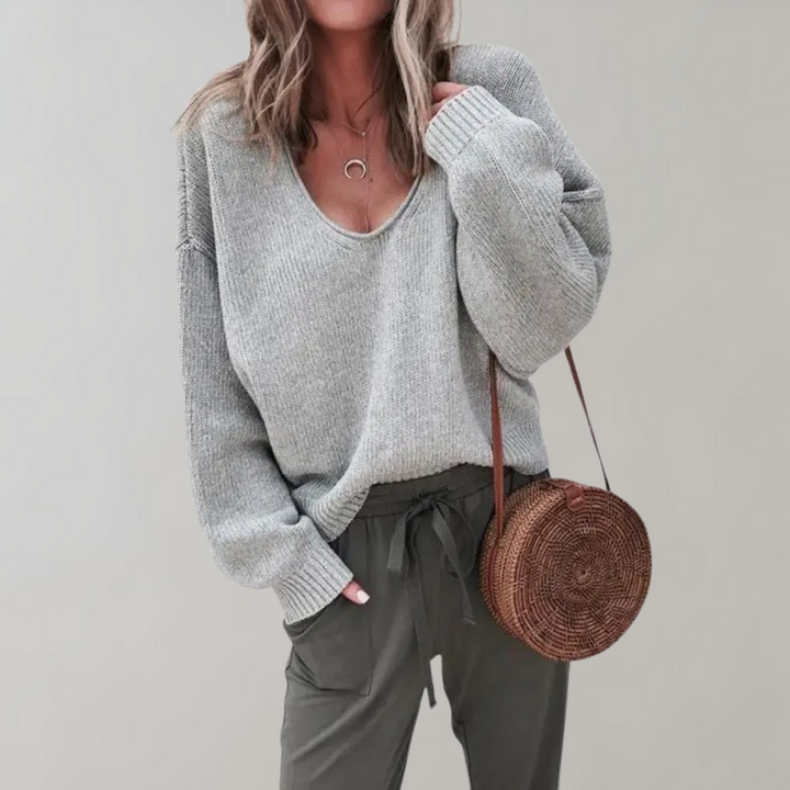 Casual Knitted Women's Sweater - Mila-Light Gray-S-Nora Luxe
