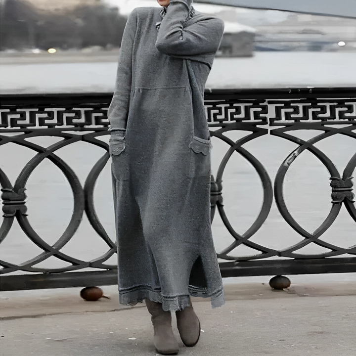 Casual Long Winter Dress - Noelle-Gray-S-Nora Luxe