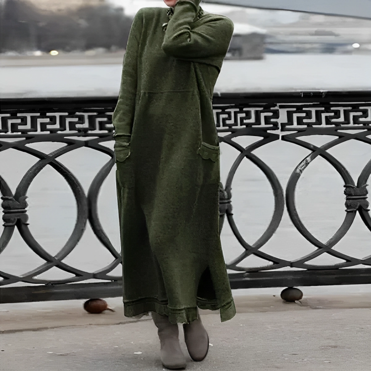Casual Long Winter Dress - Noelle-Green-S-Nora Luxe