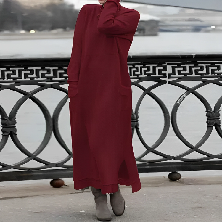 Casual Long Winter Dress - Noelle-Red-S-Nora Luxe