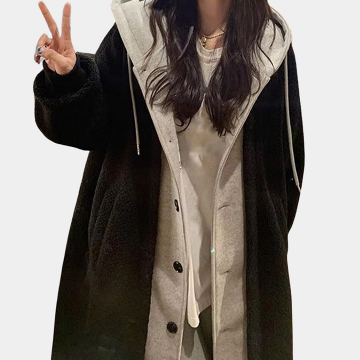 Casual Long Women's Jacket with Hood - Isla-Black-XS-Nora Luxe