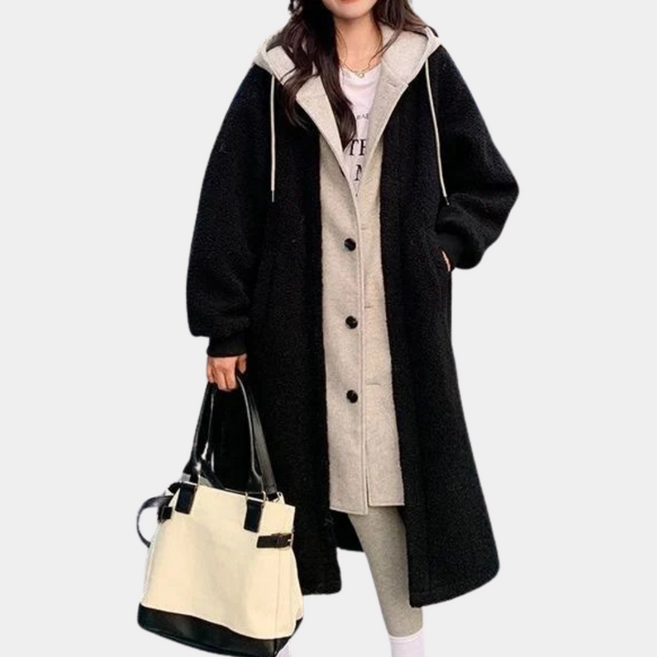 Casual Long Women's Jacket with Hood - Isla-Black-XS-Nora Luxe