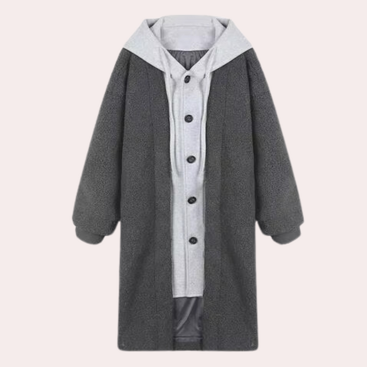 Casual Long Women's Jacket with Hood - Isla-Gray-XS-Nora Luxe