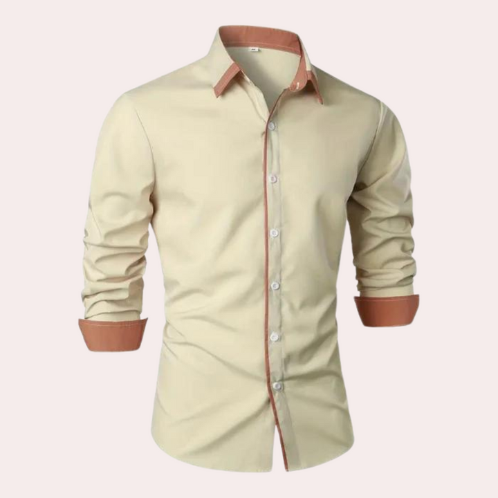 Casual Men's Dress Shirt for Warm Days - Luca-Khaki-XS-Nora Luxe