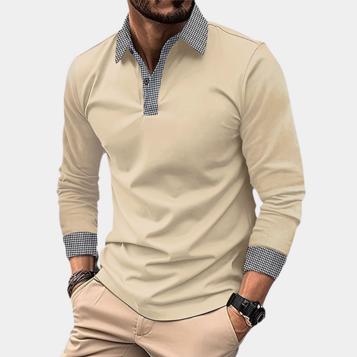 Casual Men's Polo with Long Sleeves - Finn-Apricot-M-Nora Luxe