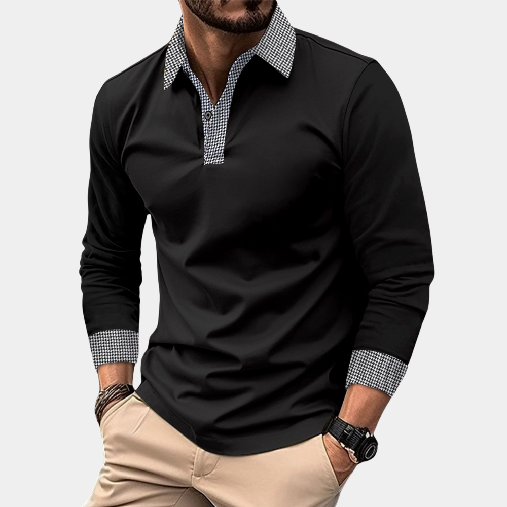 Casual Men's Polo with Long Sleeves - Finn-Black-M-Nora Luxe