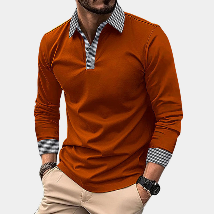 Casual Men's Polo with Long Sleeves - Finn-Brown-M-Nora Luxe