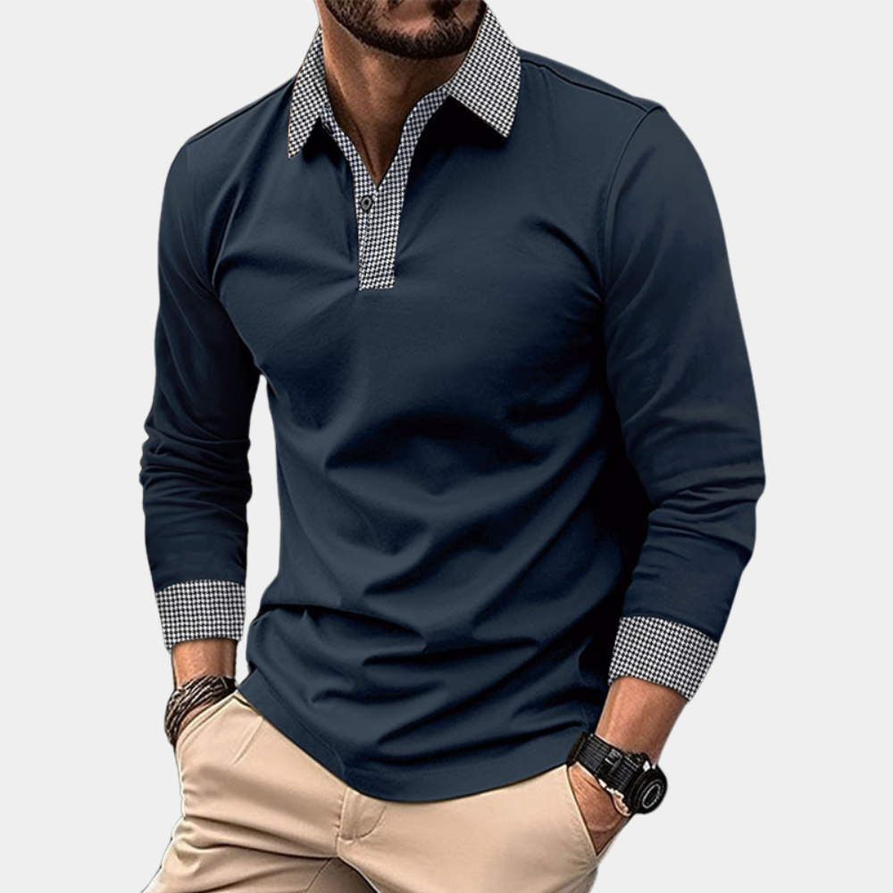Casual Men's Polo with Long Sleeves - Finn-Dark blue-M-Nora Luxe