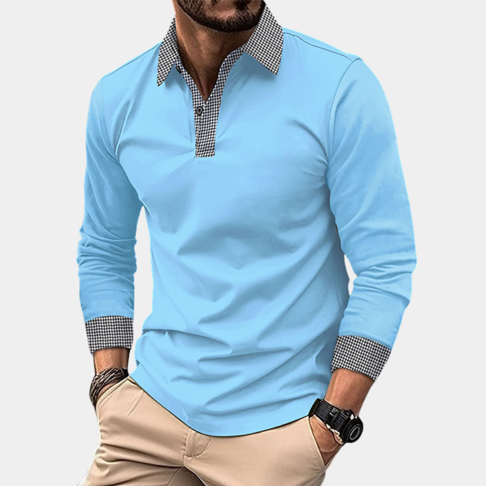 Casual Men's Polo with Long Sleeves - Finn-Light blue-M-Nora Luxe