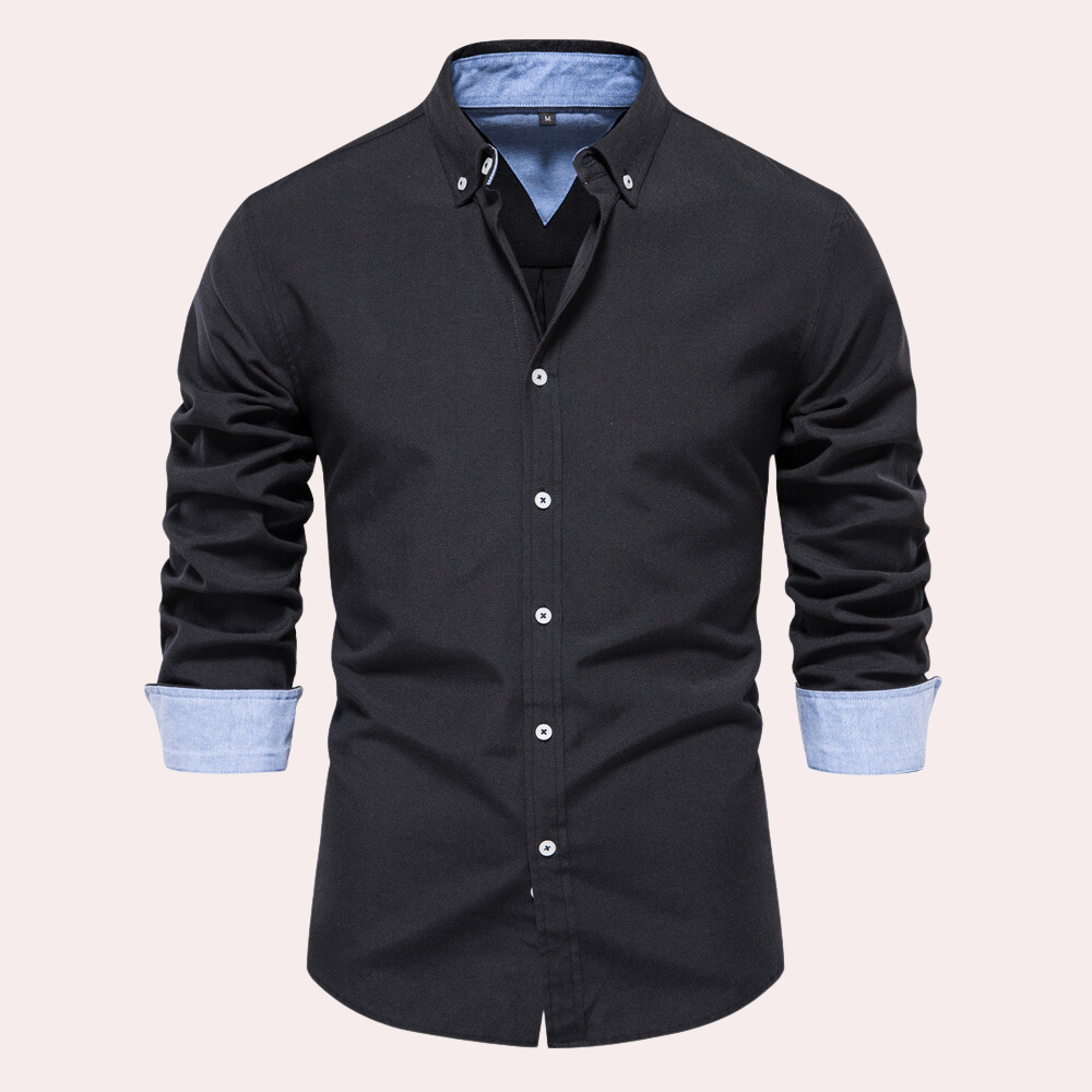 Casual Men's Shirt with Long Sleeves - Remy-Black-S-Nora Luxe