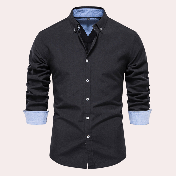 Casual Men's Shirt with Long Sleeves - Remy-Black-S-Nora Luxe