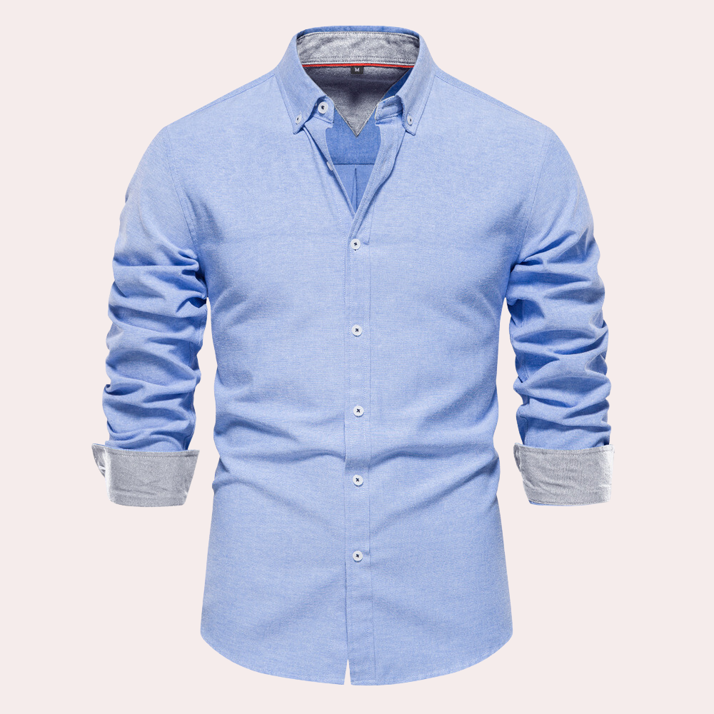 Casual Men's Shirt with Long Sleeves - Remy-Blue-S-Nora Luxe